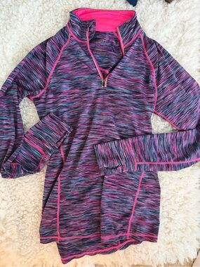 Ideology Multi-Stripe Quarter-Zip Pullover in Pink and Blue